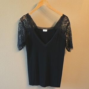 POL Black Lace Detail Top